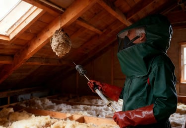Expert removing wasp nest in Weston Hills attic