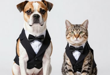 Perro y gato con traje formal elegante hechos a mano