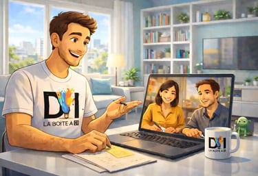 Accompagnement en ligne par visioconférence pour reconversion numérique après 40 ans, avec Dam, La Boîte à DI.