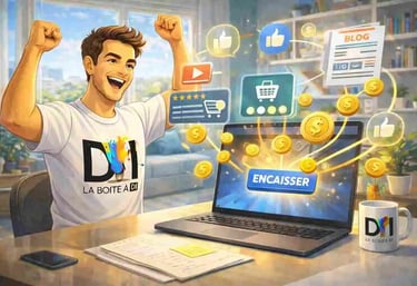 Marketing d’affiliation en ligne, Dam célèbre ses revenus sur ordinateur, formation et reconversion numérique La Boîte à DI.