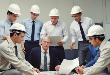 Construction site with workers setting up waste separation stations.