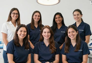 Emergency dental care sign with a tooth icon illuminated in blue and turquoise colors.