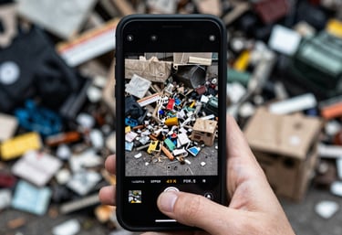 A clean, organized driveway with a Junk Kings dumpster rental ready for use.