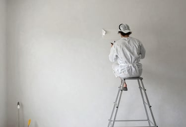 A close-up of a handyman painting a fresh coat on an interior wall.