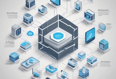 A team of IT professionals collaborating over network hardware in a modern office.