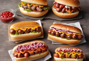 Close-up photo of a vibrant hot dog loaded with spicy slaw, melted cheese, and crispy onions on a toasted bun.