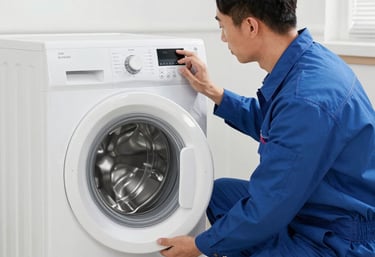 Close-up of a washing machine being serviced by a professional.