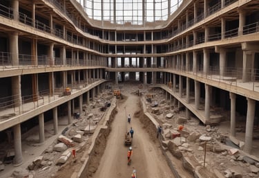 A bustling urban development with integrated residential and commercial buildings surrounded by green spaces.