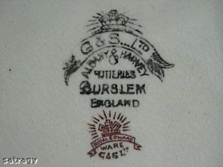 Vintage G & S Ltd Albany and Harvey Potteries Burslem England ceramic backstamp with Royal Edward Ware logo.
