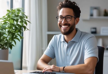 A bright, minimalistic workspace with a white background and black text accents.