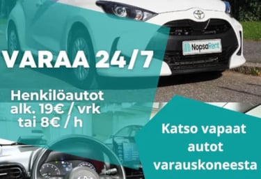 Henkilöautot alkaen 8€/h, 19€/pv Helppo varaus ja avaimeton käyttö puhelimella.