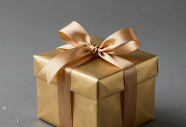 An elegant golden gift box tied with a satin ribbon, symbolizing bonus rewards. The scene is illuminated by sparkling particles against a #1A202C background.