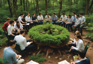 A serene workspace with a laptop, notebook, and a small plant, symbolizing environmental study.