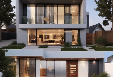 A sleek modern home rendered with AI, showcasing clean lines and natural light.