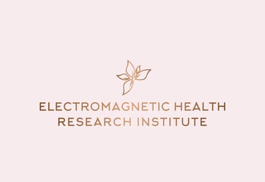 Electromagnetic Health Research Institute logo - gold lettering with light rose background