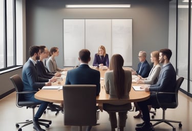 A confident business leader reviewing growth charts in a sleek office setting.