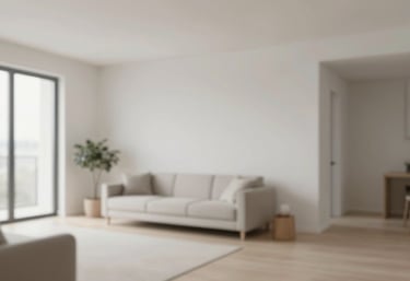 A bright, clean, renovated interior of a modern apartment, showing the result of expert value optimization. Neutral colors #F7F9FB and #6D8B9B.