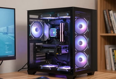 Stacks of refurbished computers ready for sale in a neat, organized shop.