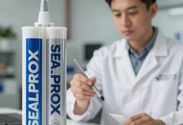 A technician warmly advising a builder on the best sealant options with product samples displayed.