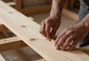 Gros plan d'un artisan installant de l'isolant de haute qualité entre les chevrons en bois d'une charpente, mettant l'accent sur l'efficacité thermique et le soin.