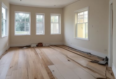 A skilled construction team working on a modern kitchen remodel with sleek cabinetry and lighting.