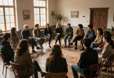 A lively group of diverse business people exchanging ideas and shaking hands at a networking event.