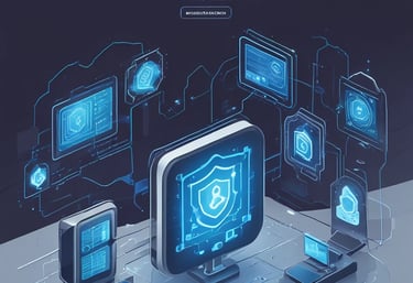 A sleek, dark-themed digital shield glowing with red accents symbolizing robust cybersecurity protection.