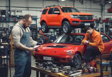 User interacting with a tablet displaying warranty and client management modules.