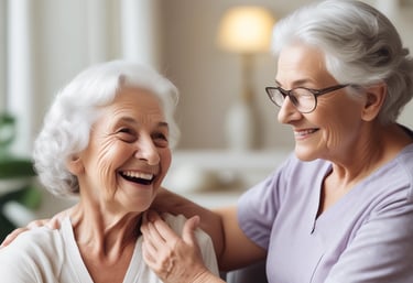 Caregiver gently assisting an elderly woman with personal care at home.