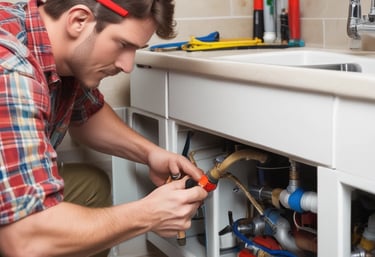 A friendly handyman fixing a kitchen cabinet in a cozy Leicester home.