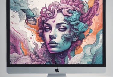 A vibrant workspace showing a designer sketching website layouts on a tablet with navy and electric blue accents.