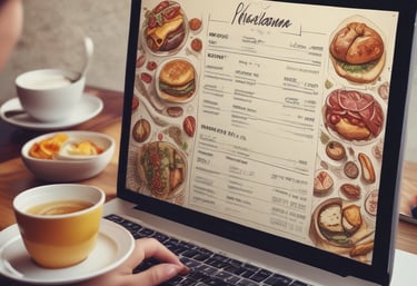 A craftsman working on a laptop, designing a website layout in a bright workshop.