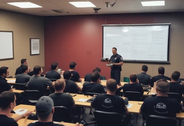 Firefighter conducting training session outdoors with a group.