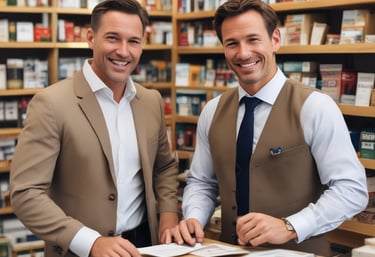 Two business consultants discussing strategy in a modern office.