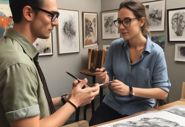 A close-up of a colorful CNC-printed mural on a living room wall.