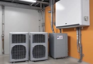 Technician installing a sleek minisplit system in a modern office space.
