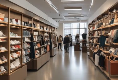 A friendly customer browsing products on a sleek laptop in a cozy home setting.