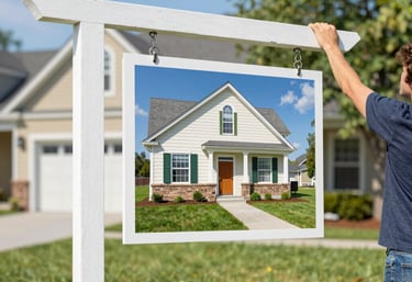 A Sign Runners OKC team member installing a bright open house yard sign in a sunny Oklahoma City neighborhood.