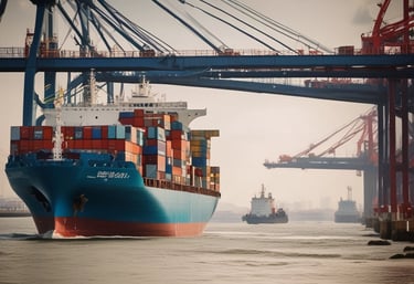 A team analyzing multiple screens showing port and trucking data dashboards in a bright office