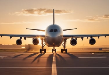 A sleek cargo plane soaring above a glowing sunset, symbolizing swift international connections.