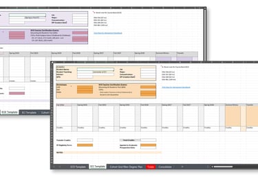 Custom Excel degree plan templates for multiple undergraduate education majors.