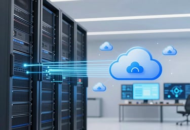 A clean line drawing of a cloud connected to multiple devices symbolizing cloud strategy.