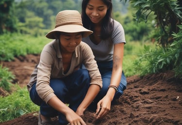 Volunteers planting trees in a community forest to restore the environment.