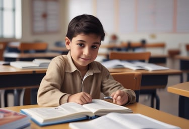 A friendly teacher explaining English grammar to a student at home.
