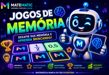 Jogo de memória do MATEMATIC com o robô MATI ensinando matemática de forma divertida, usando frações