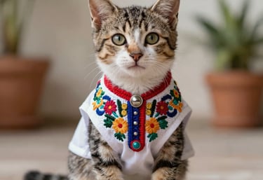 Gato con ropa bordada