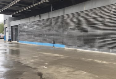 A vibrant exterior wall being painted with a roller brush in bright daylight.