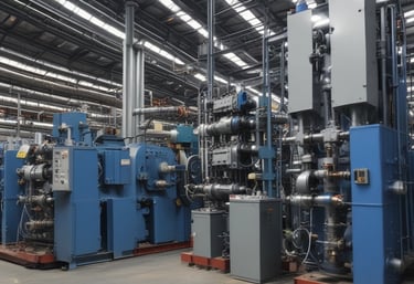 A team of engineers collaborating over blueprints in a modern office.