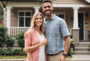 A happy homeowner handing over keys with a relieved smile in a Louisiana neighborhood.