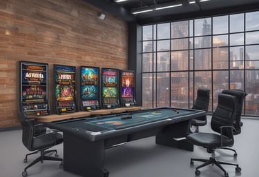 Modern office workspace with team collaborating on digital marketing strategies, featuring sleek technology and minimalist design.